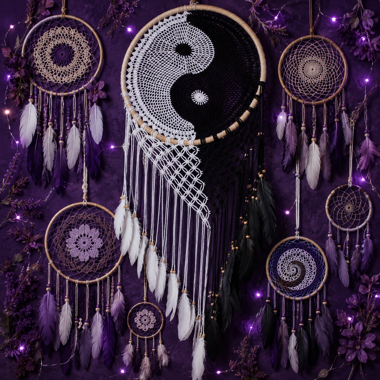A collection of handcrafted dreamcatchers for spiritual protection
