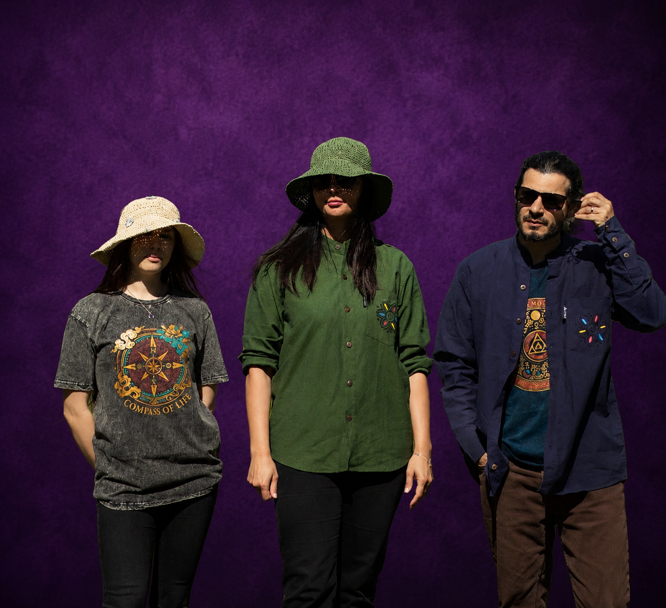 A range of spiritual and mystical clothing with celestial and nature-inspired designs