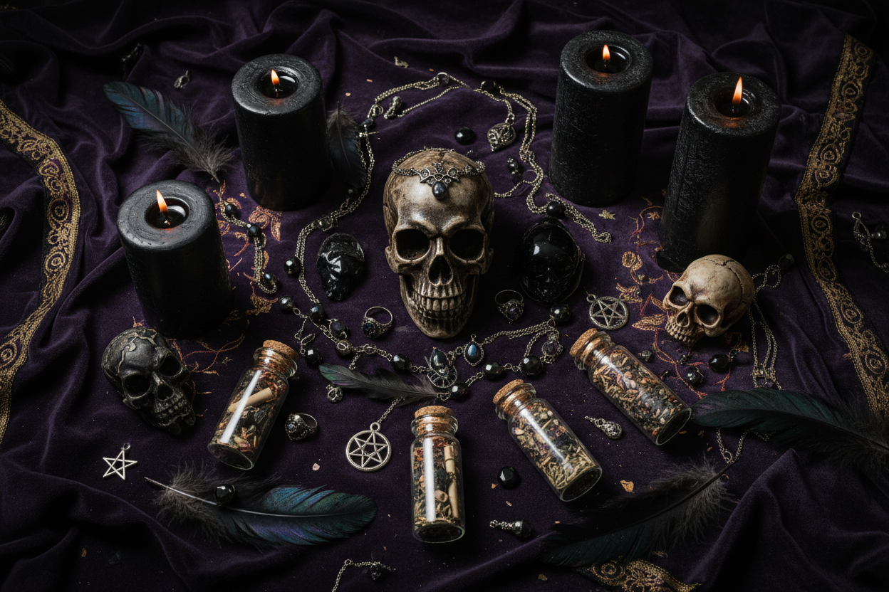 A collection of gothic gifts and dark mystical décor for alternative home styling