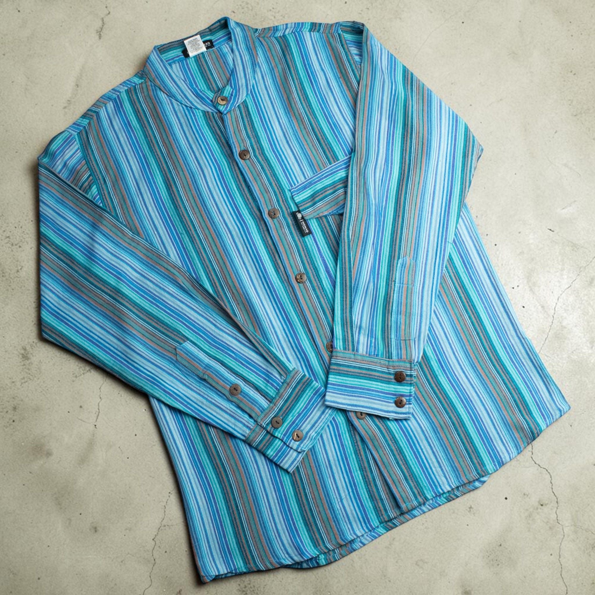 Nomad Sari Grandad Shirt - Turquoise - XL